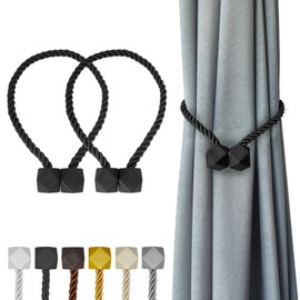 Hion Magnetic Curtain Tiebacks Black 2pcs, Curtain Tiebacks Buckles Holdbacks Holders Hooks Clip for Home Bedroom Office Decorative Curtain