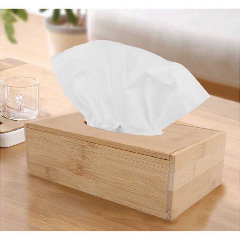 Bamboo Tissue Box with Cover Rectangular Bamboo Tissue Storage Case