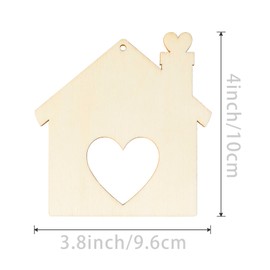 Unfinished The House Shape Wooden Tag Hanging Heart Wood Cutout Blank Wood Slices Wooden Tags with Twine for Christmas Valentine's Day Holiday Wedding Birthday Party Decoration20 Pcs