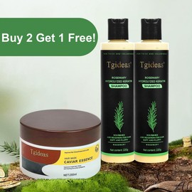 Buy 2 Get 1 Free!  Tgideas RosemaryShampoo + Caviar Hair Mask - BoostHair Growth, Control Oil & Dandruff,Soothe Scalp lritation & RestoreShine! Outdoorfun Hydrolyzed Keratin:_1 Bottle (Trial Packing)