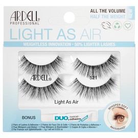 ARDELL Light As Air (Style 521), Set of 2 with Glue, False Eyelashes Including Eyelash Glue, Strap Eyelashes for Light Volume, Natural Fake Lashes, Vegan, Ultra Light & Reusable