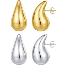 Noguez. Aretes de Gota de Lágrima, 2 Pares de Aretes Para Mujer con Forma de Gota de Agua, Aretes Chapados con forma de Lágrima, Pendientes de Mujer, 