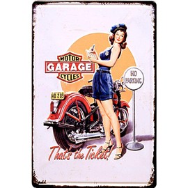 Akizuki Boeki Z235 GARAGE GIRL S Antique Metal Plate