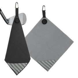 PATIKIL 12"x12" Magnetic Golf Towel with Wire Cleaning Cloth, 2 Pack Microfiber Waffle Pattern Towels with Magnet and Clip for Golf Carts Clubs Golfing Gear, Black/Grey