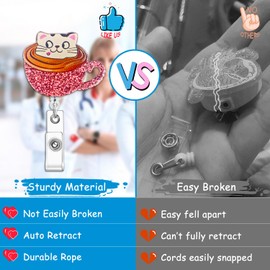 Cute Cat Nurse Badge Reel Retractable Funny Pink Coffee Badges Holder Nursing Accessories ID Clip for Doctor Student Teacher Healthcare Medical Work Assistant CNA RN Gifts