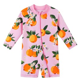 HUAANIUE - Traje de baño de una pieza con cierre de cierre para bebés y niñas pequeñas con protección solar UPF50+, Rosa/naranja., 6-12 Meses