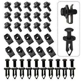 35 Pcs Car Universal Bonnet Bolts, Screw and Nut Clip Kit, Auto Body Fender Screws, Car Engine Cover Bolts Plastic Clips, for Auto Chassis Bumper Fender Wheel Cover Liner Fastener Tool (Black)