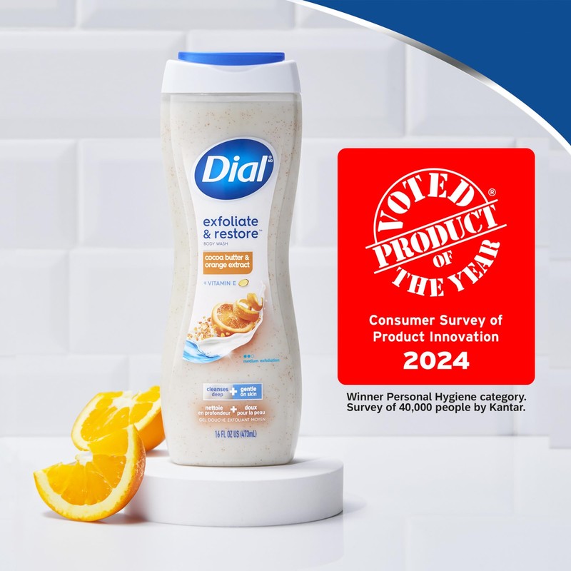 Dial Body Wash, Exfoliate & Restore Cocoa Butter & Orange