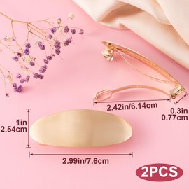 CustomyLife 2pcs French Metal Oval Hair Barrettes for Women, Non-Slip Simple Large Hair Clip, Vintage Brushed Hair Accessories for Long Short Curly Straight Thick Thin Wavy Hair-Gold