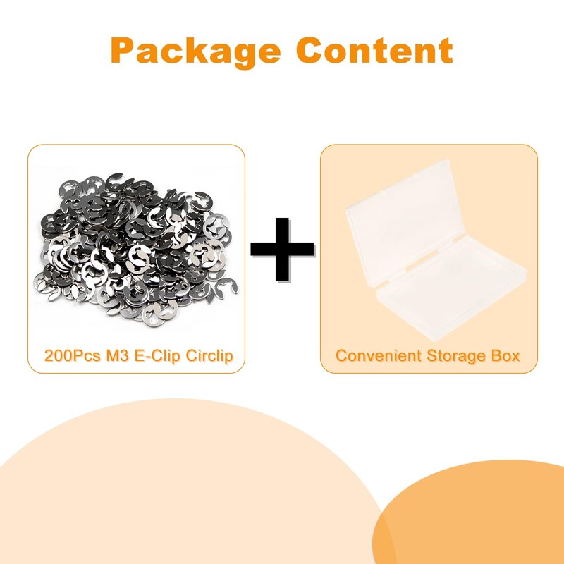 200Pcs M3 E-Clip Circlip 3mm External Retaining Rings,Juvielich 304 Stainless