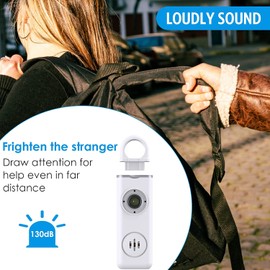 AMIR Personal Alarm Keychain for Women Safety - Loud 130 dB Siren with Strobe Light and Carabiner - Helps Women, Children, Men, Seniors, Elderly Emergency Call (White)