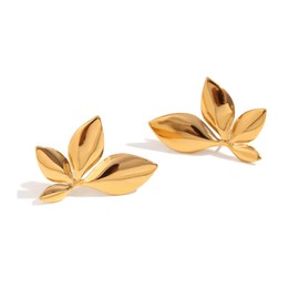 Gold Earrings for Women 14K Gold Plated Big Flower Stud Earrings Hypoallergenic Stainless Steel Chunky Fall Earrings Gold Statement Earrings Christmas Valentine's Day Jewelry (Leaf)