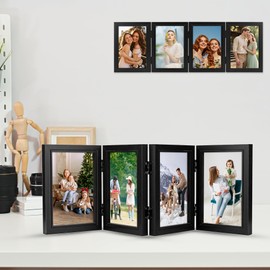Wooden Collage Picture Frame for 4 Pictures: 12.6 x 17.5 cm Picture Frame Multiple Pictures Folding Picture Frame with Front for Office Family Birthday Wedding Desk Gift Decoration
