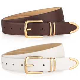 Monoluxe Pack 2 Women Belts for Ladies Jeans Pants with Fashion Faux Leather Gold Buckle