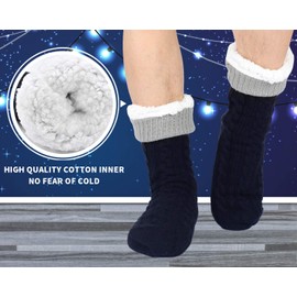 Keyela Mens Warm Fleece Lined Winter Soft Non Slip Socks Christmas Gift Mens Slipper Socks (One size fits 6-15)