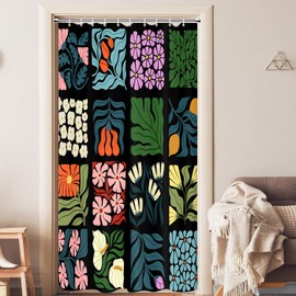 JAWO Retro Shower Curtain Vintage Abstract Boho Floral Shower Curtains for Bathroom Decor Black Blue Botanical Geometric Groovy Aesthetic Pattern Shower Curtain Sets with Hooks, 36X72IN