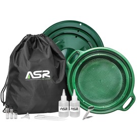 ASR Outdoor 14pc Portable Gold Panning Kit with Deep Dish 1/8 Classifier Screen, Drawstring Backpack Gold Prospecting Equipment