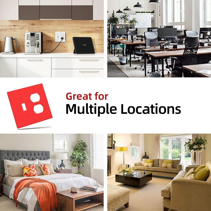 Red 2 Gang Single Toggle/Double Duplex Combo Outlet Light Switch