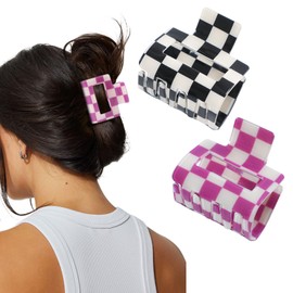 2Pcs Checkered Hair Clips-Small Rectangle Multicolored Claw Barrettes - Strong Hold Y2K Hair Accessories for Thin and Thick Hair(Purple Black)