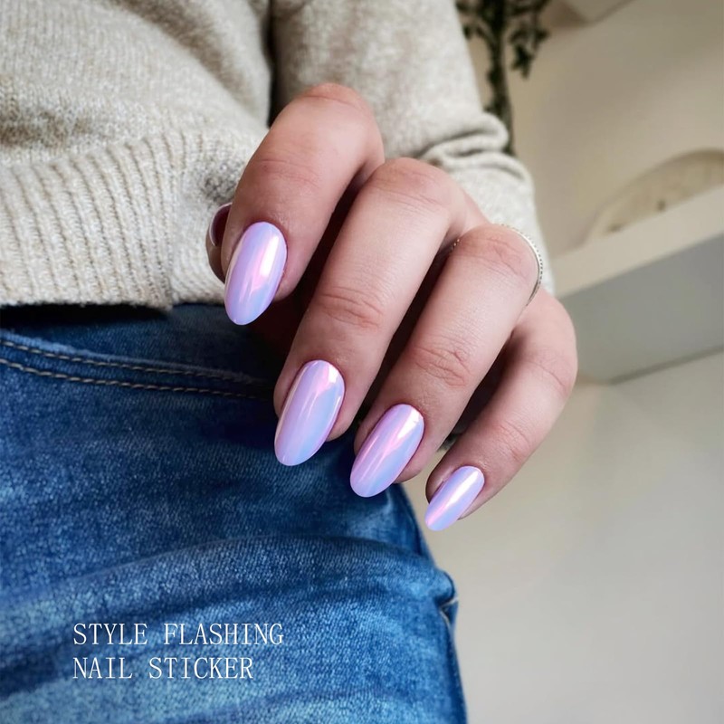 JMEOWIO Gel Nail Stickers Glitter Purple Semi Cured Gel Nail