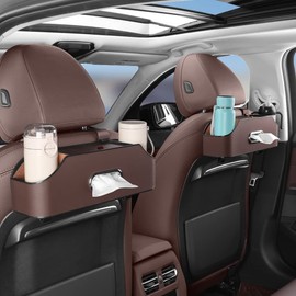 HAOTULE New car headrest Rear seat Multifunctional Storage Box, partition Design, with Cup Holder, Tissue Box, headrest Hook, Suitable for Children and Adults, car Travel Accessories（Coffee Color）