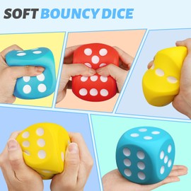 Large 3 Inch Foam Fidget Dice, Jumbo Stress Relief Big Dice, Squeeze Squishy Giant Large Cube for Family Board Game Classroom Party Favors Bag Stuffer (3 Pack)