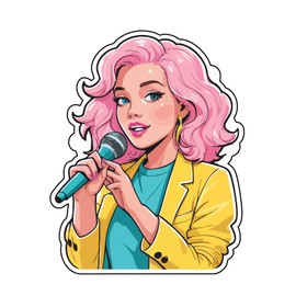 Set of 3 - Pop Art Singer Vinyl Sticker Decal, Yellow Blazer Design, Anime Style Illustration,SUV, Van, Window, Bumper, Wall, Laptop, Tablet, Cup,Tumbler Or Any Smooth Surface