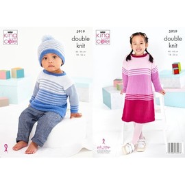 King Cole Double Knit Knitting Pattern Baby Childrens Dress Sweater & Hat (5919)