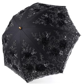 BABEYOND Lace Parasol Ultraviolet-Proof Folding Umbrella UPF50+ Vintage Flower Embroidery Umbrella for Wedding Party and Photo Shooting (Black)