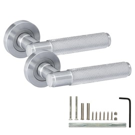 XFORT Titan Lever on Rose Door Handles, Knurled Lever Latch Door Handle, Internal Door Handle Sets for Interior Wooden Doors, Interior Door Handles for Home & Office – Satin Chrome
