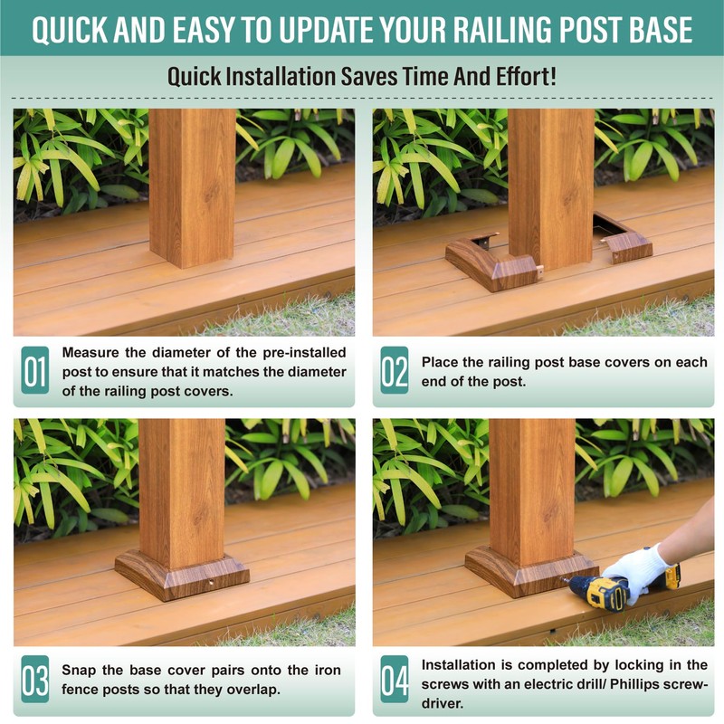 AJOVW 4Pcs (5.5" Post/8.7" Base) 6x6 Walnut Aluminum Post Base
