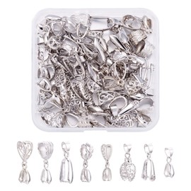 Pandahall 48Pcs/Box Brass Ice Pick Pinch Clip Clasp Bails Dangle Pendant Pinch Baila Connectors Findings Platinum Color for Necklace Jewelry Making