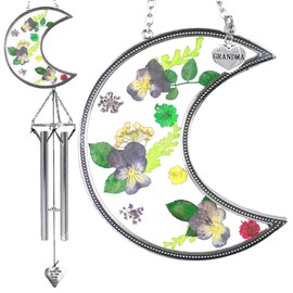 BANBERRY DESIGNS Grandma Wind Chime I Love You to The Moon and Back - Dried Pressed Flower Sun Catcher with Silver Grandma Charm - Garden Gifts for Mothers Day