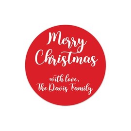 Custom Christmas Gift Labels, Red and White Xmas Round Circle Stickers Merry Christmas Tags, 24-Pack of 2 inch Labels - XMAS9