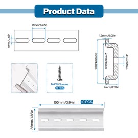 VooGenzek 10 pieces aluminium DIN rail, DIN rail support rail, with 20 pieces screws, for DIN rail series and contactor, 35 x 100 mm