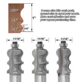 Akylin 3Pcs Architectural Molding Router Bit,1/2" Shank 1" Cutting Height,Decorative Bead Mould,Casing&Base Molding/Wood-face Cutter for Furniture Profiles,Framing and Edge Moulding (3Units/Pack)