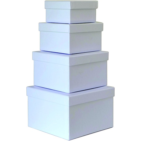 Cypress Lane Square Rigid Gift Boxes, a Nested Set of 4, 3.5x3.5x2 to 6x6x4 inches (White)
