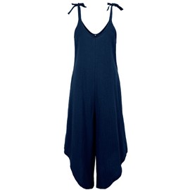 loveimgs Mono de verano para mujer, sexy, con cuello en V, suelto, ligero, con dobladillo irregular, con bolsillo, Azul marino, S