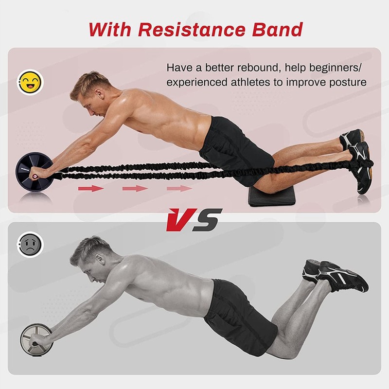 Wheel Exercise Roller with Non Slip Knee Pad Resistance Band