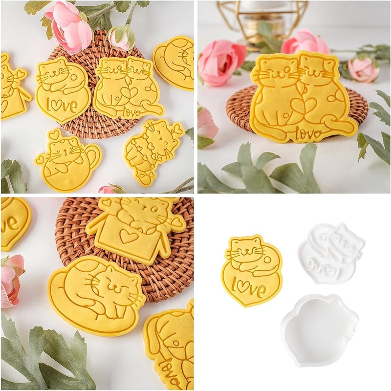 1Pc White Plastic Biscuit Mold Cat Shaped Cookie Embossing Moulds