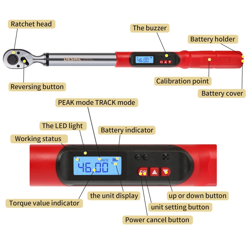 DESHIL 3/8 Inch Drive Professional Digital Torque Wrench 6.8-135N.M (5.02-99.57FT.