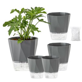 5 Pack Self Watering Plant Pots 5/6.7/8.4 in Self Watering Planters for Indoor and Outdoor Plants African Violet Self Watering Pots Clear Pots for Plants Herb Orchid Flower Houseplant Pots, Dark Grey