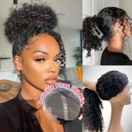 ADESORAES 360 Glueless Curly Human Hair Wig 24 Inch Pre Plucked Hidden Strap Water Wave Lace Front Human Hair Wigs With Drawstring 180% Density Wet and Wavy HD Full 360 Lace Frontal Wigs