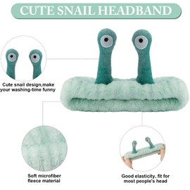 SuPoo Green Snail Face Wash Headband - Funny Skincare Spa Headband, Cute Alien Puffy Makeup Headbands for Women with Stretchy Antenna Eyes Hair Wrap