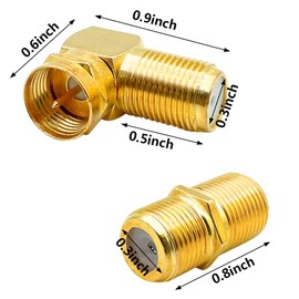 10 Pack 90 Degree Coaxial Cable Connector and RG6 Coax Cable Extender, F-Type Right Angle Male to Female Adapter and Female to Female Connector Gold Plated Adapter for TV Cables