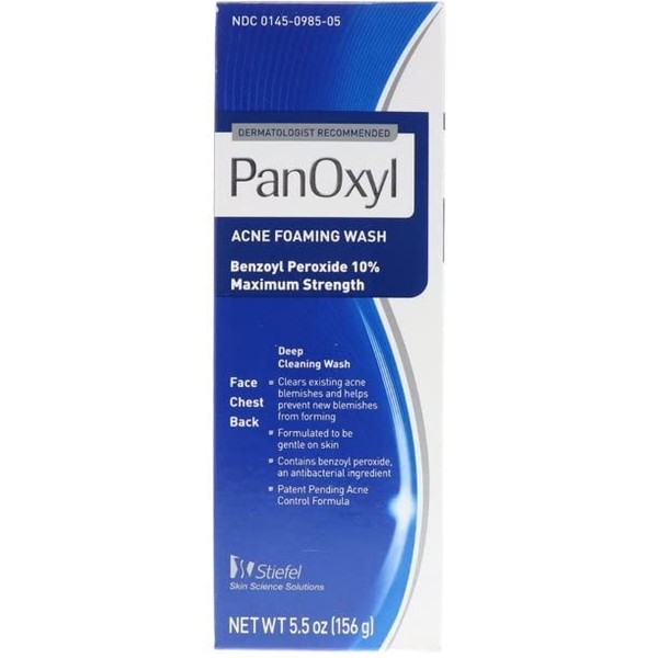 PanOxyl - Foaming Acne Wash, Maximum Strength Formula with 10% Benzoyl Peroxide 5.5 Ounce (Pack of 1)