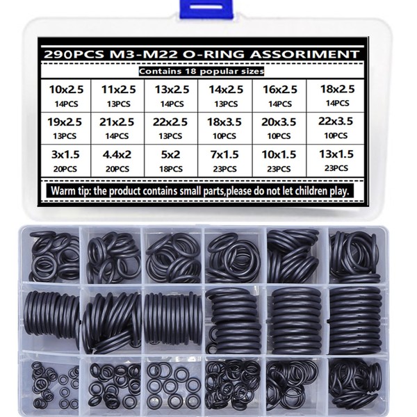 290PCS O-Ring Assortment Kit, Green Rubber Rings for Car AC