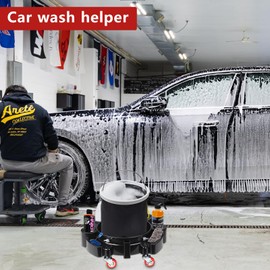 LCGP Bucket Dolly 5 Gallon Car Wash Professional Cleaning Bucket with Heavy Duty Wheeled Casters, Complimentary Strainer and and Sprayer, Black