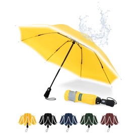Chakipee Compact Folding Umbrella - Automatic Windproof Green Folds Inwards for Men, yellow