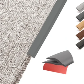 Flexible PVC Carpet Edge Trim Strip, Self-Adhesive, Cuttable Floor Transition Strip, Waterproof Edging for Rugs & Mats for High Traffic Safety, Fits Thin Carpets ≤5mm (0.2")-(Deep Grey - 6.6FT)